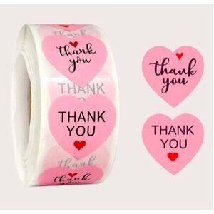 1000 Thank You Pink Heart Labels 2 Designs Roll Round 1 inch 500x2  6452